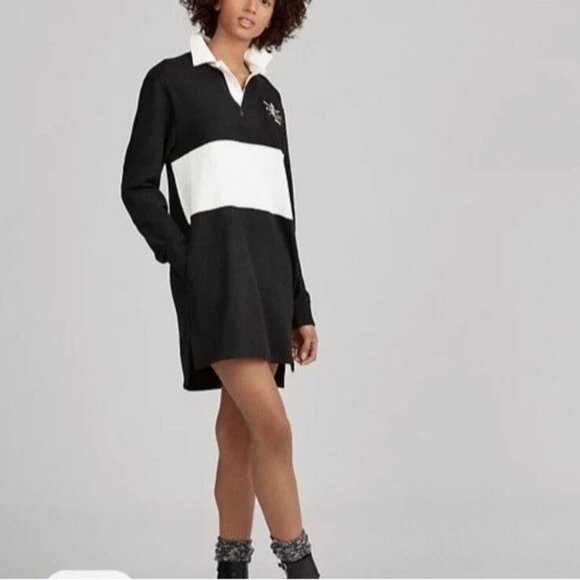 Polo Ralph Lauren Dresses & Skirts - Polo Ralph Lauren Womens Rugby Dress Black & White Stripped Long Sleeve Size XS